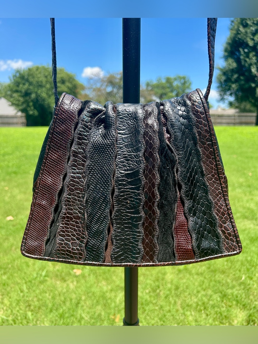 Vintage 80s SHARIF Patchwork Reptile Leather Shoulder Bag Flap Crossbody Purse